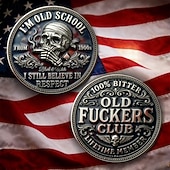 abordables 250e Anniversaire des États-Unis-Pièce commémorative du club des vieux cons, membre à vie 100% amer, pièce de collection humoristique à l'ancienne avec crâne, cadeau rigolo pour les seniors, papa, grand-père