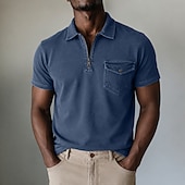 cheap Men's Classic Polo-SoftFade™ Men's Polo Shirts Acid Wash Shirt Casual Work Quarter Zip Short Sleeve Fashion Basic Plain Zipper Buttons Summer Spring Relaxed Fit Blue Navy Blue Green