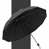 お買い得  傘-12本骨の大型折りたたみ式防風傘、3～4人用の130cm特大ゴルフ傘、自動開閉式 &amp;雨傘、UVカットブラックコーティング、頑丈で耐風性に優れた携帯用トラベル傘