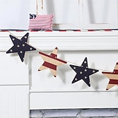  Ghirlanda vintage patriottica in legno con stelle, decorazioni da appendere per il 4 luglio, festone rustico con bandiera americana per il giorno dell'indipendenza, il Memorial Day, la mensola del