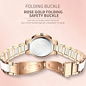 cheap Quartz Watches-Women's Rose Gold Fashion Watch, White Ceramic Style Link Bracelet, Mother of Pearl Dial with Crystal Bezel, Elegant Quartz Dress Wristwatch for Ladies, Perfect Jewelry Gift for Her
