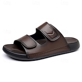 economico Ciabatte e infradito da uomo-Sandali da uomo marroni, con cinturino regolabile e punta aperta, scarpe casual, comodi sandali estivi per spiaggia, piscina, resort e uso quotidiano.