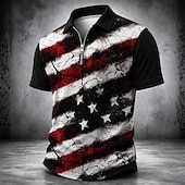  2026 250:e Herrar Amerikanska US-flaggan Polo Skjortor Zip Polo Kortärmad Nedvikt Casual  Sportig Casual Daglig Sport  Utomhus 3D Tryck Sommar Vår Svart 4 Svart 1 Svart 3