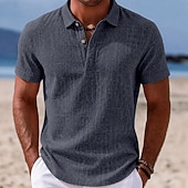 economico Polo Classico da Uomo-Per uomo Camicia di lino Polo Casuale Vacanza Classico Manica Corta Moda Tinta unica Semplice Leggero Bottoni Estate Primavera Blu Bianco Nero Blu marino Marrone Verde Camicia di lino