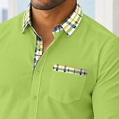 abordables Camisas con botones para hombre-Hombre Camisa Camisa de verano Camisa casual Abotonar la camisa Plaid Casual Diario Blanco Amarillo Azul Marino Verde Trébol Manga Larga Cuello Verano Primavera Ropa Bolsillo delantero