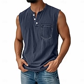 billige Tank Tops-SoftFade™ Men's Vintage Vest Top 100% Cotton Acid Wash Undershirt Sleeveless Henley Shirt Summer Fall Plain Classic Vacation Street Black Top Tee for Men
