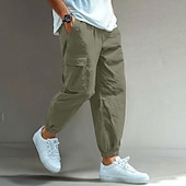 voordelige Klassiek-Voor heren Cargohosen Linnen broek Broek Korte broek Zomerbroek Trekkoord Meerdere zakken Elastisch manchet Effen Comfort Ademend Volledige lengte Casual Dagelijks Feestdagen Vakantie Modieus blauw