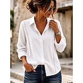  Mulheres Blusa Botões Côr Sólida à moda Casual Manga Longa Aberto para a Lateral Tops regulares Casual Diário Azul Branco Roxo Verão Primavera Outono