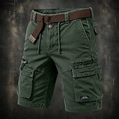 お買い得  Classic-Men's Cargo Shorts Shorts Summer Shorts Drawstring Elastic Waist Multi Pocket Solid Color Plain Comfort Wearable Short Casual Daily Outdoor Fashion Casual Khaki Black Inelastic