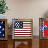  Patriotyczny drewniany znak dekoracyjny, rustykalny, drewniany znak na stół z amerykańską flagą na dekoracje z okazji 4 lipca, Dzień Pamięci, Dzień Weteranów, taca piętrowa, półka, biurko, wystrój