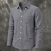 baratos Clássico-Masculino Camisa Social Camisa de linho camisa de verão camisa de botão Tecido Casual Roupa Diária Preto Branco Verde Claro Rosa Manga Longa Aberto para a Lateral Primavera Verão Verão Roupa Bolso
