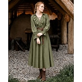  Medievale Rinascimento Vestito Lunghe Pirata Vichingo Costume Per donna Costumi da pirata Fantasia Halloween Carnevale Performance LARP Fiera Rinascimentale Adulti Vestito