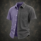 Χαμηλού Κόστους Ανδρικά Smart Casual πουκάμισα-ανδρικό πουκάμισο softfade™ casual πουκάμισο με οξύ βαμμένο μπορντό μωβ χακί στρατιωτικό πράσινο ανοιχτό μπλε κοντομάνικο απλό πουκάμισο γιακάς casual καθημερινά ρούχα κομψό