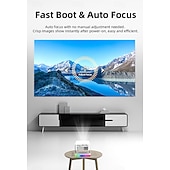 cheap Projectors-Smart Projector with Auto Focus &amp; Auto Keystone, 720P Native Portable Movie Projector with RGB Ambient Light, Bluetooth Speaker, WiFi Screen Casting, 180° Rotatable Home Theater Projector