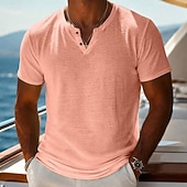 economico magliette di base-Per uomo Maglietta Maglietta a Maglia Manica Corta Scollo a V Estate Tinta unica Testurizzato Moda Leggero Essenziale Lavorato a maglia Puro Casuale Vacanza Streetwear Blu Nero Verde chiaro Maglietta