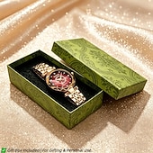 economico Orologi al quarzo-Orologio di lusso da donna, elegante quadrante sfaccettato verde smeraldo con bracciale a maglie in acciaio inossidabile color oro rosa, orologio da polso al quarzo alla moda per signore, dettagli in