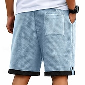 preiswerte Lässige Shorts-Herren Waffel-Shorts Shorts Sommershorts Strandshorts Freizeitshorts Kordelzug Patchwork Elastischer Bund Einfarbig Komfort Kurz Lässig Täglich Outdoor Urlaub Mode Himmelblau Grau Mikroelastisch