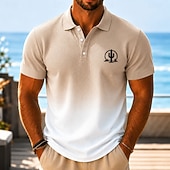 cheap Men's Hawaiian Polo-Men's Gradient Waffle Polo Shirts Short Sleeve Polo Shirts Collared Shirts Resort Athleisure Daily Wear 3D Print Buttons Breathable Mesh Spring &amp; Summer Blue Orange Brown