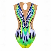 cheap Rhythmic Gymnastics Leotard-Figure Skating Leotard Women's Ice Skating Figure Skating Leotard Blue+Green Patchwork Stretchy Training Competition Skating Wear Classic Crystal / Rhinestone Sleeveless Ice Skating Figure Skating