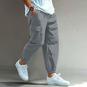 voordelige Klassiek-Voor heren Cargohosen Linnen broek Broek Korte broek Zomerbroek Trekkoord Meerdere zakken Elastisch manchet Effen Comfort Ademend Volledige lengte Casual Dagelijks Feestdagen Vakantie Modieus blauw