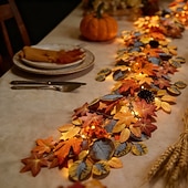 abordables Éclairage intérieur sur batterie et USB-Guirlande lumineuse d'automne en forme de feuilles d'érable, décorations lumineuses d'Halloween avec vigne à baies rouges, guirlande lumineuse LED féérique pour la fête des récoltes, décoration