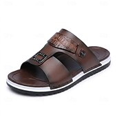 ieftine Șlapi Bărbați &amp; Flip-Flops-Sandale bărbătești maro cu toc plat – sandale de vară cu vârful deschis, respirabile, încălțăminte confortabilă de resort pentru croaziere, călătorii, la piscină și timpul liber de zi cu zi