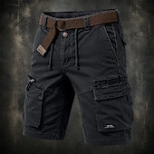 お買い得  Classic-Men's Cargo Shorts Shorts Summer Shorts Drawstring Elastic Waist Multi Pocket Solid Color Plain Comfort Wearable Short Casual Daily Outdoor Fashion Casual Khaki Black Inelastic