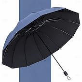 お買い得  傘-12本骨の大型折りたたみ式防風傘、3～4人用の130cm特大ゴルフ傘、自動開閉式 &amp;雨傘、UVカットブラックコーティング、頑丈で耐風性に優れた携帯用トラベル傘