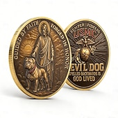  Moneta commemorativa USMC, moneta militare da collezione placcata in oro su entrambi i lati con l'immagine di Gesù e un bulldog, "Guidati dalla fede, forgiati in onore" aquila globo ancora patri