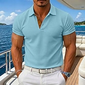  Homme Polo en seersucker Ice Silk Texturé Occasionnel Fête Col Rabattu Manche Courte Mode Basique Uni Avec Poches Boutons Printemps & Été Été Coupe régulière Bleu Noir Blanche Gris Polo en seersucker