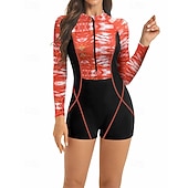 Χαμηλού Κόστους Rash Guards One Pieces-Γυναικεία Προστατευτικά Μαγιό Ολόσωμα κομμάτια Εκτυπωμένο Κουμπώσου Πολύ Ελαφρύ (UL) Προστασία UV Ελαστικό Μακρυμάνικο Μαγιό Σέρφινγκ Ψαροντούφεκο Άνοιξη