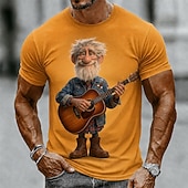preiswerte 3D-T-Shirts-Herren Gitarre Alter Mann T Shirt Kurzarm T-Shirt 3D-Druck Rundhalsausschnitt Hemd Lustig Lässig Täglich Straße Blau Gelb Purpur Sommer Frühling Bekleidung S M L XL 2XL 3XL