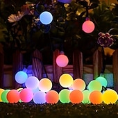 economico Striscie luci ad energia solare-Ghirlanda luminosa solare con globo, 5 m 20 LED, 7 m 50 LED, 12 m 100 LED, luci fatate impermeabili per esterni, ideali per giardino, patio, matrimoni, campeggio, feste, Natale e Halloween.