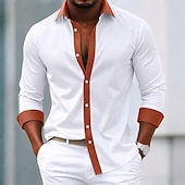 economico Camicie eleganti da uomo-Per uomo Camicia Camicia elegante Camicia con Bottoni Blocco di colori Quotidiano Affari Blu Blu chiaro Arancione Marrone Manica Lunga Collo ripiegato Primavera Tutte le stagioni Abbigliamento