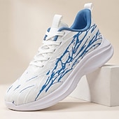 ieftine Adidași casual-Pantofi sport de alergare albi-albaștri pentru bărbați, pantofi sport cu șireturi, pantofi sport ușori, cu pernă, pentru sală, antrenament, exterior