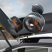 voordelige Autofanaten-Dubbele ventilator voor in de auto met zuignap, 360° draaibare koelventilator voor voorruit en dashboard, draagbare elektrische luchtcirculator, stille ventilator voor sedan, SUV, camper, vrachtwagen