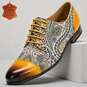 cheap Elemental Dress Shoes-Elegant Paisley Oxford Dress Shoes – Genuine Leather Luxury Formal Footwear for Business Events, Weddings &amp; Evening Parties