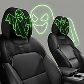 baratos Capa de Halloween-Conjunto de 2/4 capas de encosto de cabeça fluorescentes com tema de fantasmas para o Halloween, capas protetoras que brilham no escuro para encostos de cabeça de carros, decoração universal para