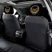abordables Sala de estar-Fundas para reposacabezas de coche con cabeza de calavera fluorescente de neón (2/4 unidades), estampado de calavera de neón moderno y atractivo, decoración interior de coche personalizada, ajuste