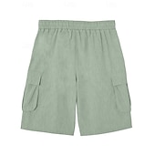 cheap Classic-Men's Shorts Linen Shorts Summer Shorts Beach Shorts Drawstring Elastic Waist Multi Pocket Plain Comfort Breathable Knee Length Daily Outdoor Holiday Vacation Fashion Black Green Inelastic