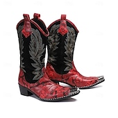 tanie Wysokiej jakości skórzane buty-męskie czerwone haftowane kowbojskie buty – zabytkowe, westernowe buty do jazdy konnej, designerskie obuwie na rodeo, koncerty country, festiwale muzyczne i występy sceniczne