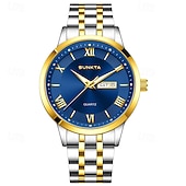Недорогие Кварцевые часы-Мужские часы Sunkta, роскошные деловые аналоговые кварцевые водонепроницаемые с индикацией дня и даты, двухцветные, серебристо-золотые, с браслетом из нержавеющей стали и римскими цифрами,