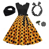 abordables Tenues-Années 1950 Rétro Vintage Rockabilly Robe trapèze Robe Évasée Pois Déguisement Femmes Fête / Soirée Enterrement de Vie de Jeune Fille Adulte Robe Bandeau Robes de soirée