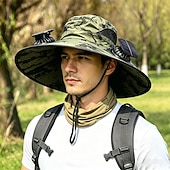 economico Luci e lanterne da campeggio-Cappello da sole a tesa larga per esterni con 2 ventole solari, cappello a secchiello per uomo e donna, protezione UPF 50+, ideale per la pesca. &amp;Cappello da spiaggia con ventola incorporata