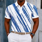 economico Polo geometrica da uomo-Per uomo Geometrico Linea Polo Manica Corta Magliette polo Camicie con Colletto Casual Athleisure Stampa 3D Bottoni Tessuto retato traspirante Estate Primavera Blu Blu marino Verde