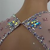abordables Robes de Patinage Artistique-Robe de patinage artistique Femmes Patinage Robe Rose Patchwork Dos Nu Élastique Entraînement Compétition Tenue de Patinage Classique cristal pailleté manche longue Patinage sur glace Patinage