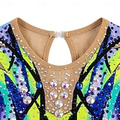cheap Rhythmic Gymnastics Leotard-Figure Skating Leotard Women's Ice Skating Figure Skating Leotard Blue+Green Patchwork Stretchy Training Competition Skating Wear Classic Crystal / Rhinestone Sleeveless Ice Skating Figure Skating