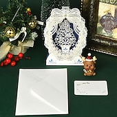 お買い得  贈り物-3Dポップアップクリスマスカード、レーザーカットの自立型グリーティングカードセット、メリークリスマスツリーリース雪の村のデザイン、家族や友人向けのエレガントな手作りホリデーカード、封筒付き新年ギフトカード