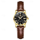 economico Orologi al quarzo-Orologio da uomo Olevs di lusso, analogico, al quarzo, impermeabile, con cinturino in pelle marrone, quadrante con numeri romani e datario, classico, casual, alla moda, elegante, regalo per lui.