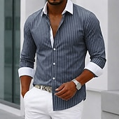 economico Camicie Button Down da uomo-Per uomo Camicia elegante Camicia button-down Camicia a righe Camicia con Colletto A righe Quotidiano Affari Rosa Blu marino Blu Grigio Manica Lunga Collo ripiegato Tutte le stagioni Abbigliamento